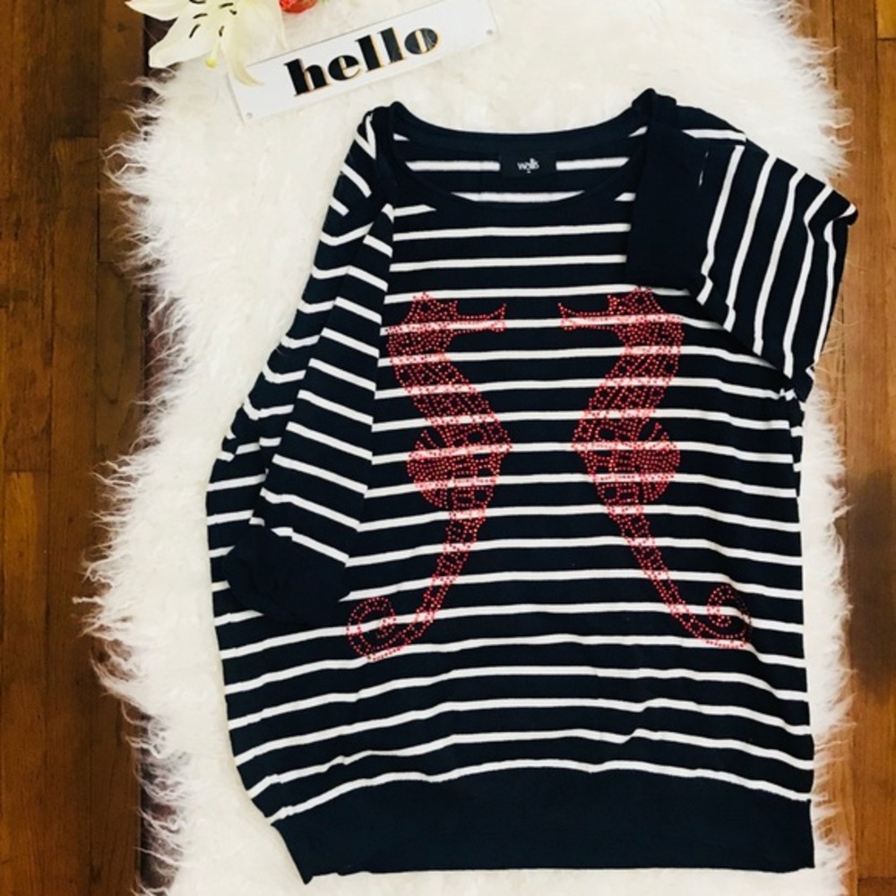 Wallis Seahorse Sweater Navy Stripe Sequin New